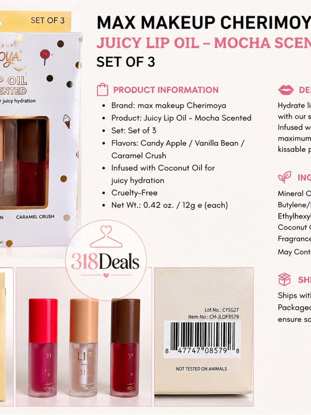 Max Makeup Cherimoya Juicy Lip Oil Set of 3
